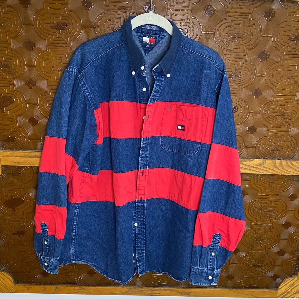 Tommy Hilfiger Striped Button Up Vintage SOLD - Picture 1 of 4
